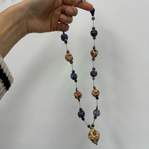 Vintage Handmade Statement Necklace Beaded Jewelry Chunky 24” - Picture 5 of 12